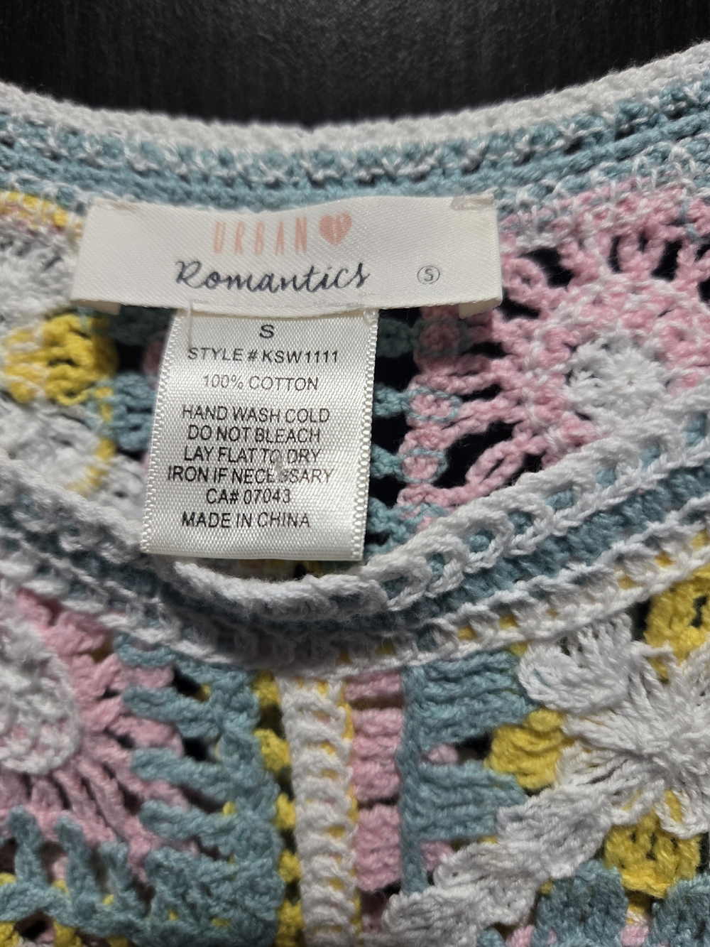 URBAN Romantics Pastel Crochet Crop Tank - Multi Colour Yellow Pink Green Sz S - Picture 7 of 8